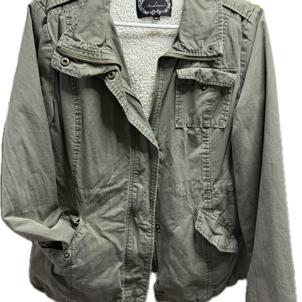 Ambience Green Utility Jacket with Collared Neckline